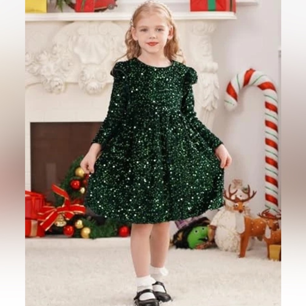 Glittering Emerald Kids Casual Dress
